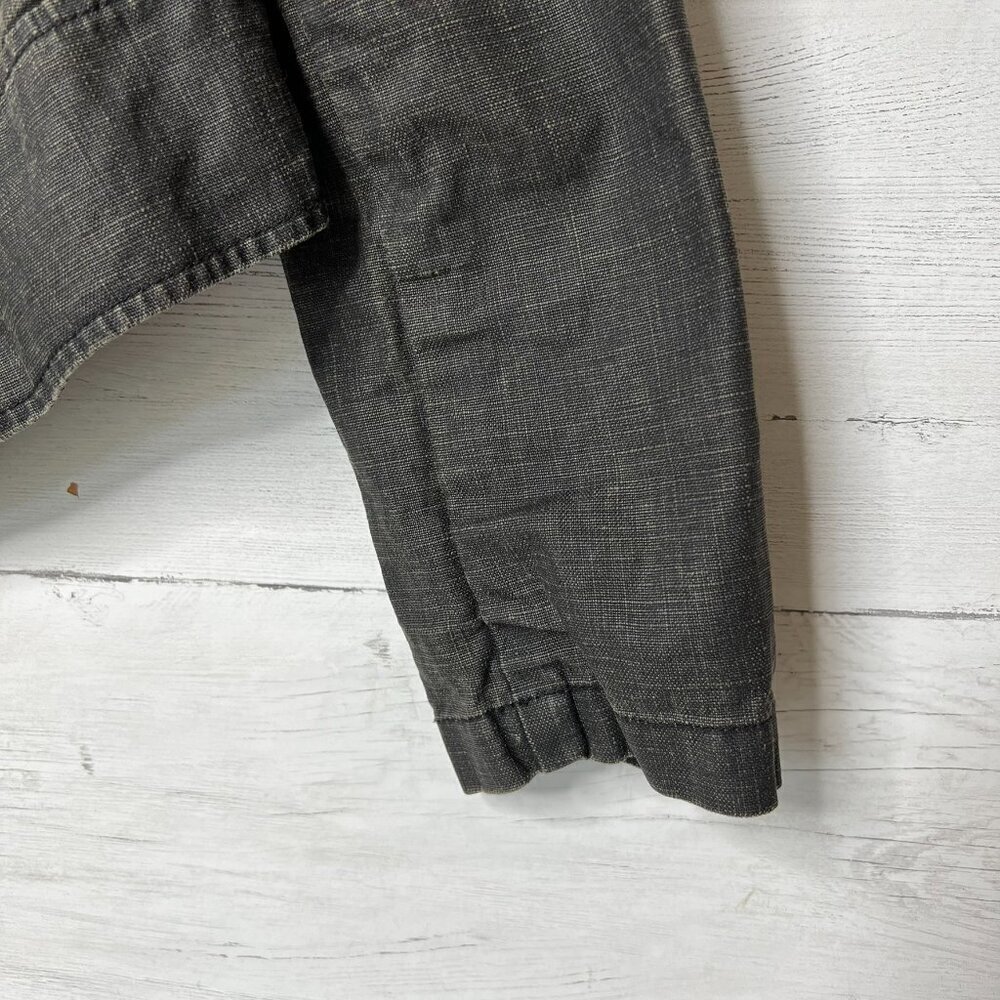Cabi Jacket Womens Size Medium Black Faded Waxed 100% Linen Cropped Ruffle - Picture 5 of 16